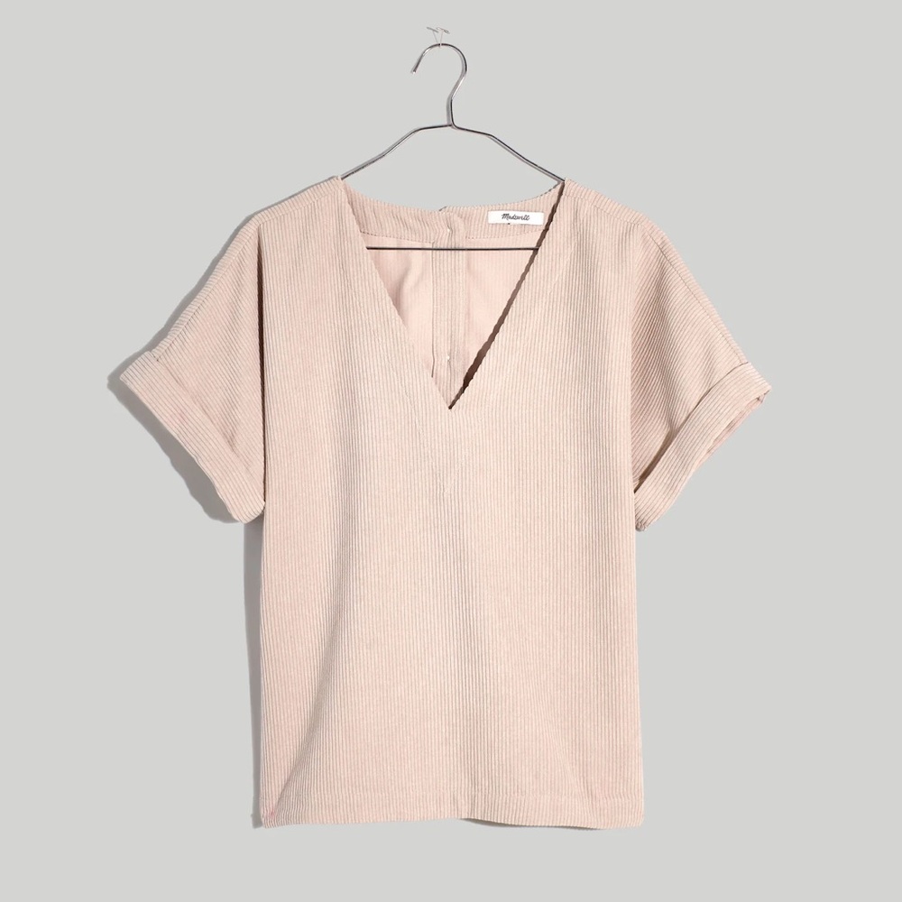 Corduroy V-Neck Top - Cream XXS